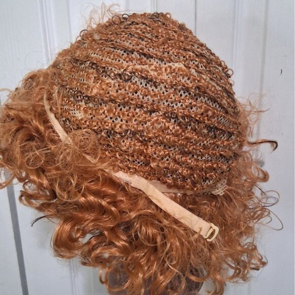 Curly Brown Rockstar Wig Gold Sunglasses Mustache Chain Rocker 80s Costume NEW - Picture 7 of 7